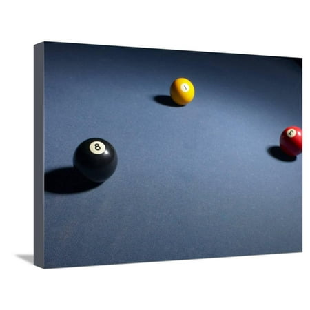 Three Billiard Balls on Blue Felt Pool Table Stretched Canvas Print Wall