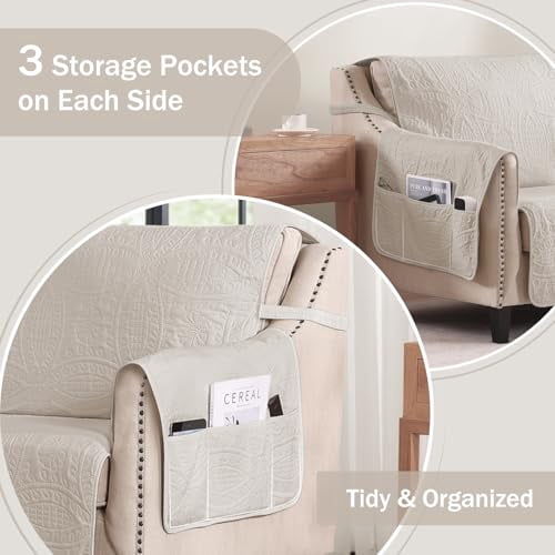 Beige Quilted Loveseat Slipcover for 2-Cushion Sofa, Water-Resistant and Machine Washable Pet-Friendly Couch Cover, Furniture Protector for Living Room (48 Inch)