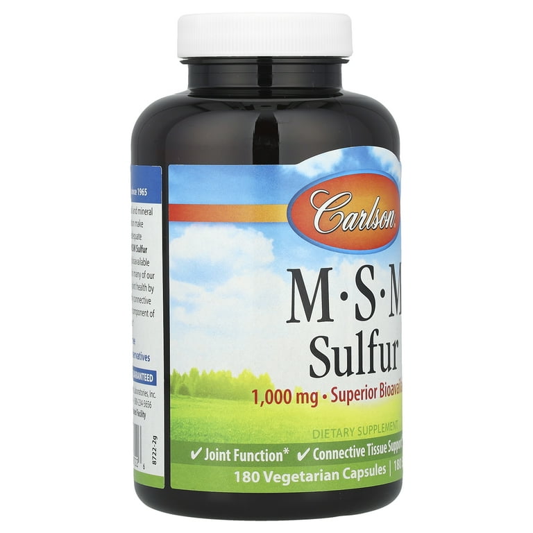 Carlson MSM Sulfur Supplement, Joint Pain Relief, 1,000 mg, 180 Vegetarian  Capsules