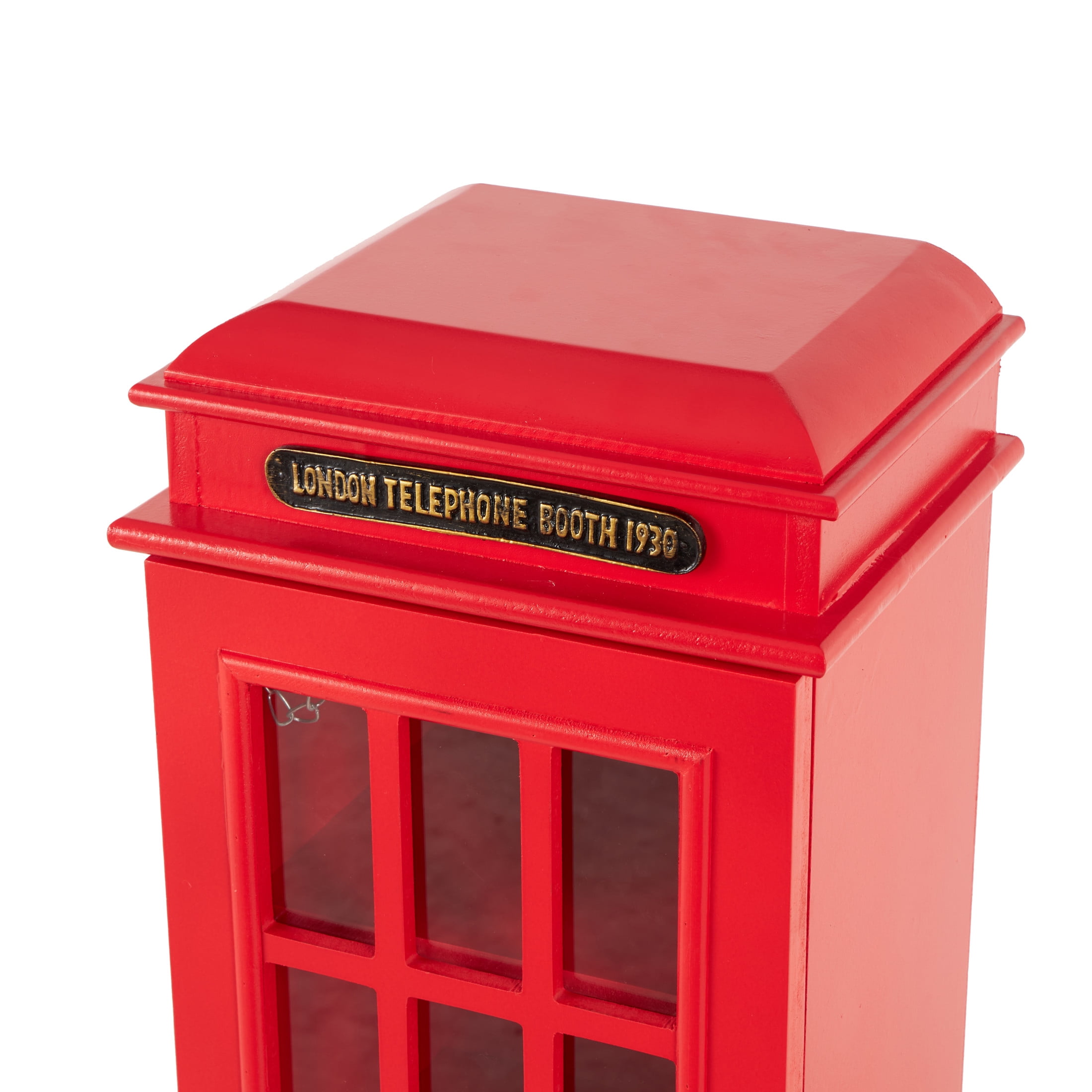 DecMode 11" x 30" Red Wooden Telephone Vintage London Booth 3 Shelf Storage Unit, 1-Piece