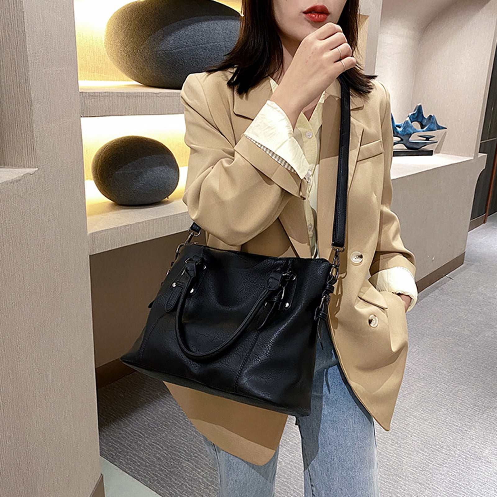 GAEKEAO Satchel Handbag for Women with Shoulder Strap Medium Top Handle Purse Crossbody Bag Soft Leather Work Tote