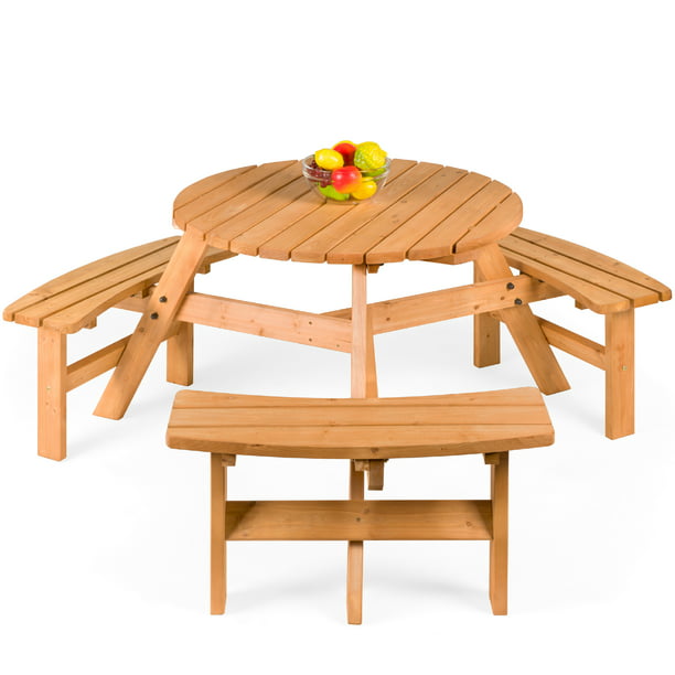 Circular Outdoor Wooden Picnic Table, Wooden Bench Table Outdoor