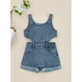 thumbnail image 2 of Kiapeise Toddler Kids Girls Denim Playsuit Square Neck Sleeveless Hollow Out Romper for Summer, 6 Months-4 Years, 2 of 9