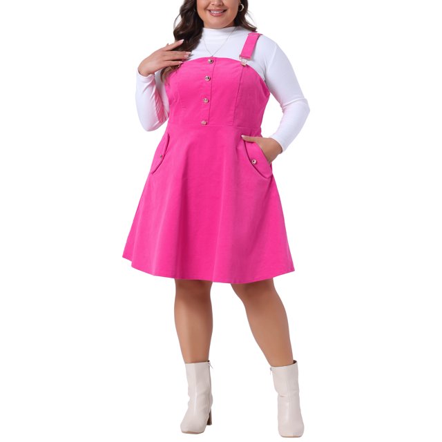 Vestido corto de tirantes de pana de talla grande Agnes Orinda con bolsillo 2X rosa intenso