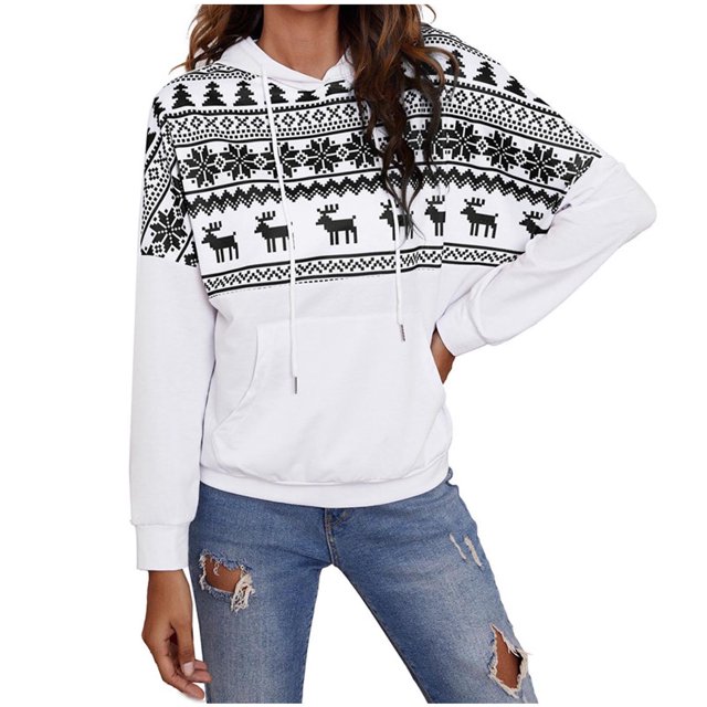 Moda mujer Navidad Casual manga larga con capucha señoras Tops sudaderas Fridja fhghd3109
