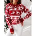 thumbnail image 2 of Nuevo suéter de punto de otoño e invierno para mujer, jersey de cuello redondo, suéter de punto de manga larga con copos de nieve y alce navideño, 2 of 5