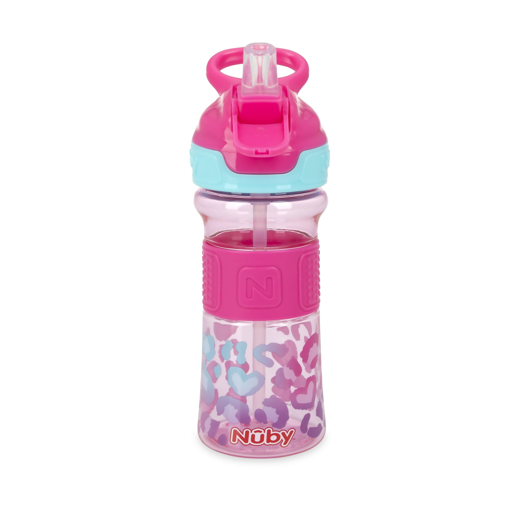 Nuby Thirsty Kids Flip-It Reflex Soft Spout Water Bottle, 18+ Months, Pink, 12 oz