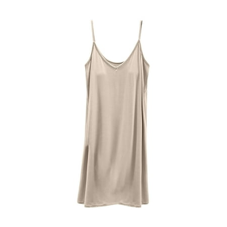 Night Gowns for Adult Women Clearance Womens Sleeveless Nightgown Full Slip Midi Loose Dress Built in Padded Bra Spaghetti Strap Mini Cami Tank Sleepwear New Beige XXL