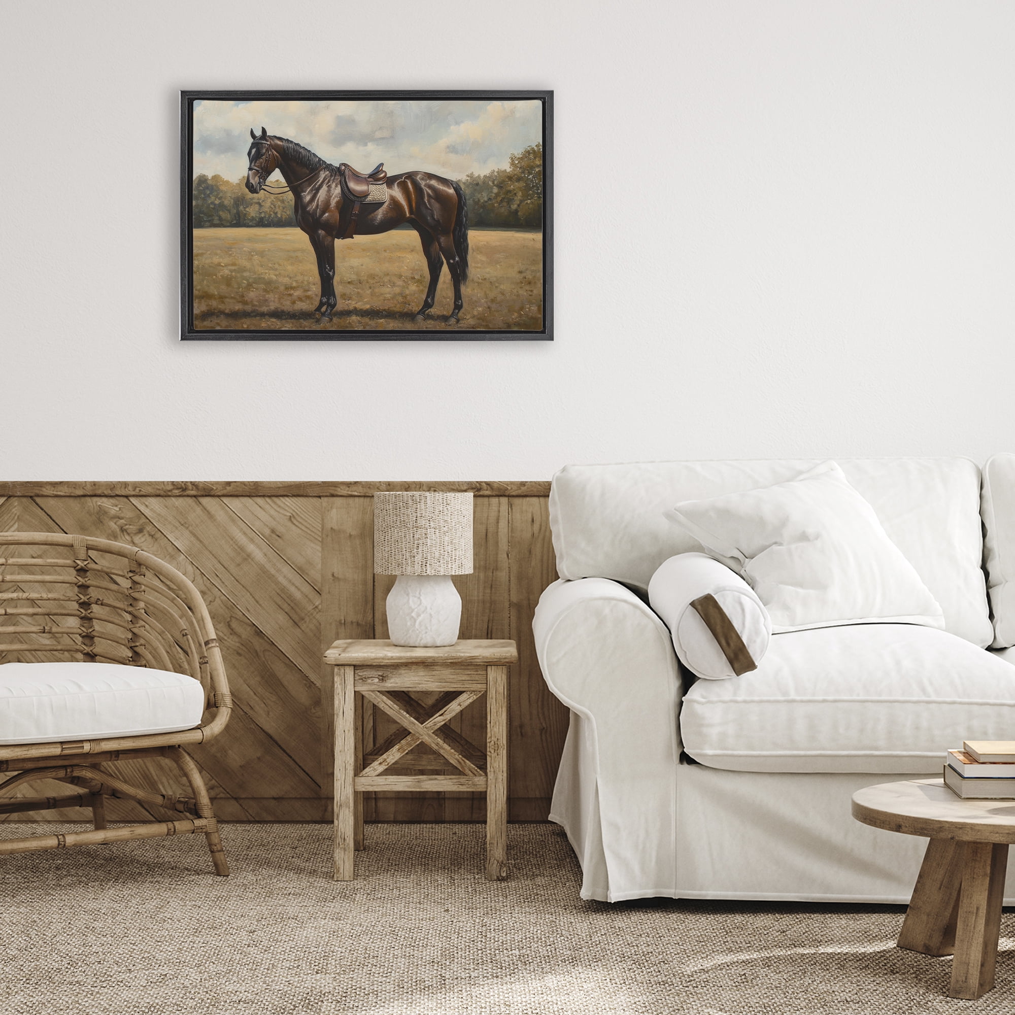 Stupell Industries Dark Brown Pony Portrait Black Framed Floater Canvas Wall Art, design by Petal Prints Design