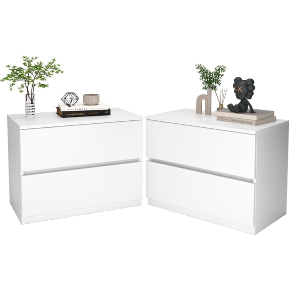 White Nightstands Set of 2, Stackable 2 Drawer Dresser, Small Bedside Table with Drawers, Wood Organizer Drawer Cabinet, Modern End Table for Bedroom, Living Room, 23.6 in