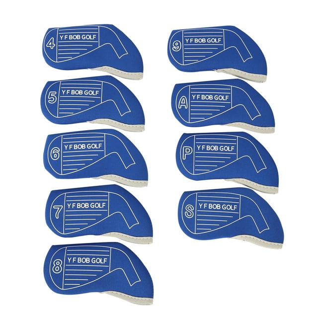 9x Fundas para cabezas de hierro de golf Fundas para cabezas de palos de golf Fundas para cuñas de golf Protectores de palos de golf para Azul