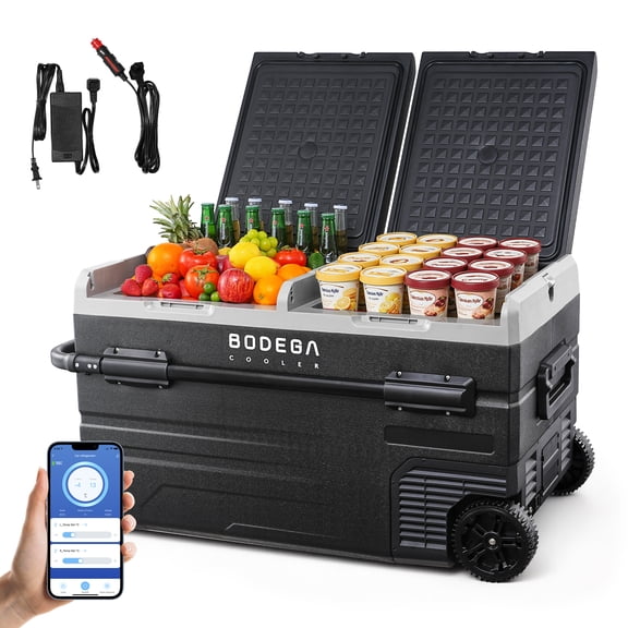 BODEGA 12V Car Refrigerator 121 Quart 115L Dual Zone Portable Freezer Cooler with WIFI App Control, -4℉ to 68℉, 12/24V DC & 100-240V AC, for Travel, Camping, RV & Outdoor Use