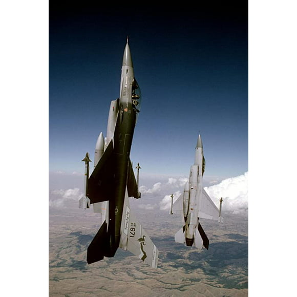 Iconic Arts Laminated 24x35 inches Poster: Jets Fighter Vertical Climb Aircraft Airplane Military Plane Flight Flying F-16 Falcons Clouds Dog Fight Training