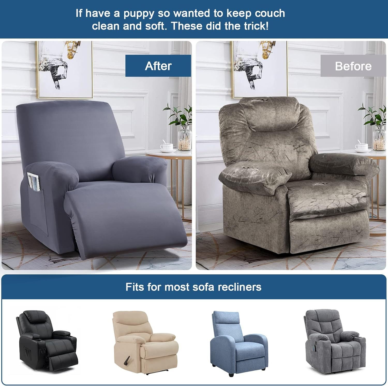 Namzi Couch Cover Jacquard Stretch Sofa Covers Reclining Chair Cover for Living Room Sofa Easy Fit Washable Furniture Sofa Protector 1 seat (White)