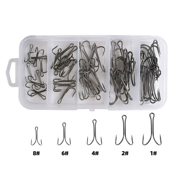 50pcs Saltwater Double Hook Dual High Carbon Steel Black Fishing Hooks 8#-1#