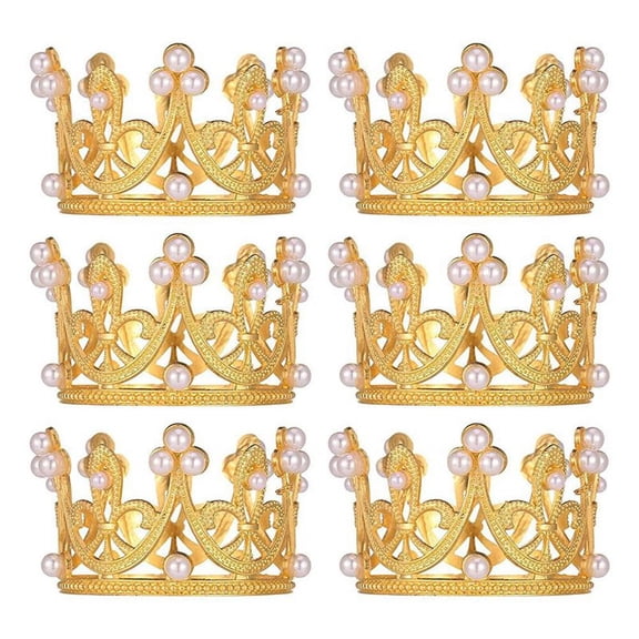 6Pcs Gold Mini Crown Cake Topper Small Crystal Pearl Cupcake Toppers Cupcakes for Wedding Birthday