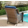 thumbnail image 3 of Meetleisure 3 Piece Wicker Patio Furniture Set, Rattan Chairs with 3-Seater Sofa, High Back, Deep Seating, Wide Armrest, Thick Cushions for Deck Porch, Dark Blue, 3 of 9