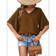 thumbnail image 3 of Blusas de Verano para Mujer, Elegantes, Informales, con Mangas 3/4 y Cuello en V, para Trabajo y Negocios Marrón Oscuro S, 3 of 7