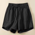 thumbnail image 2 of Lenpel Women's Plus Size Bermuda Shorts Summer Casual Elastic Waist Drawstring Wide Leg Cotton Linen Shorts Knee Length Shorts with Pockets, 2 of 5