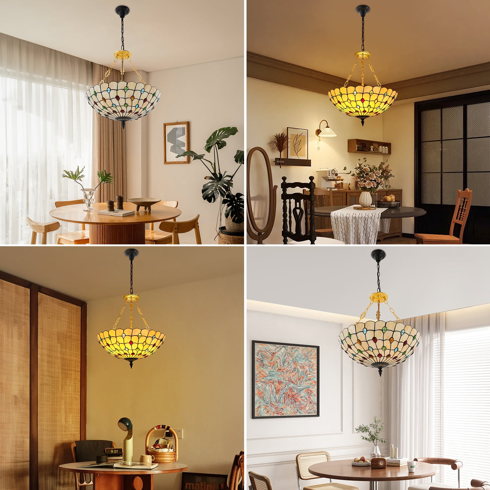 5-Light Chandelier, Ceiling Mount Light Fixture, Colorful Tiffany-Style Pendant Light for Elegant Home Decor (5 x E26 (Not Included)