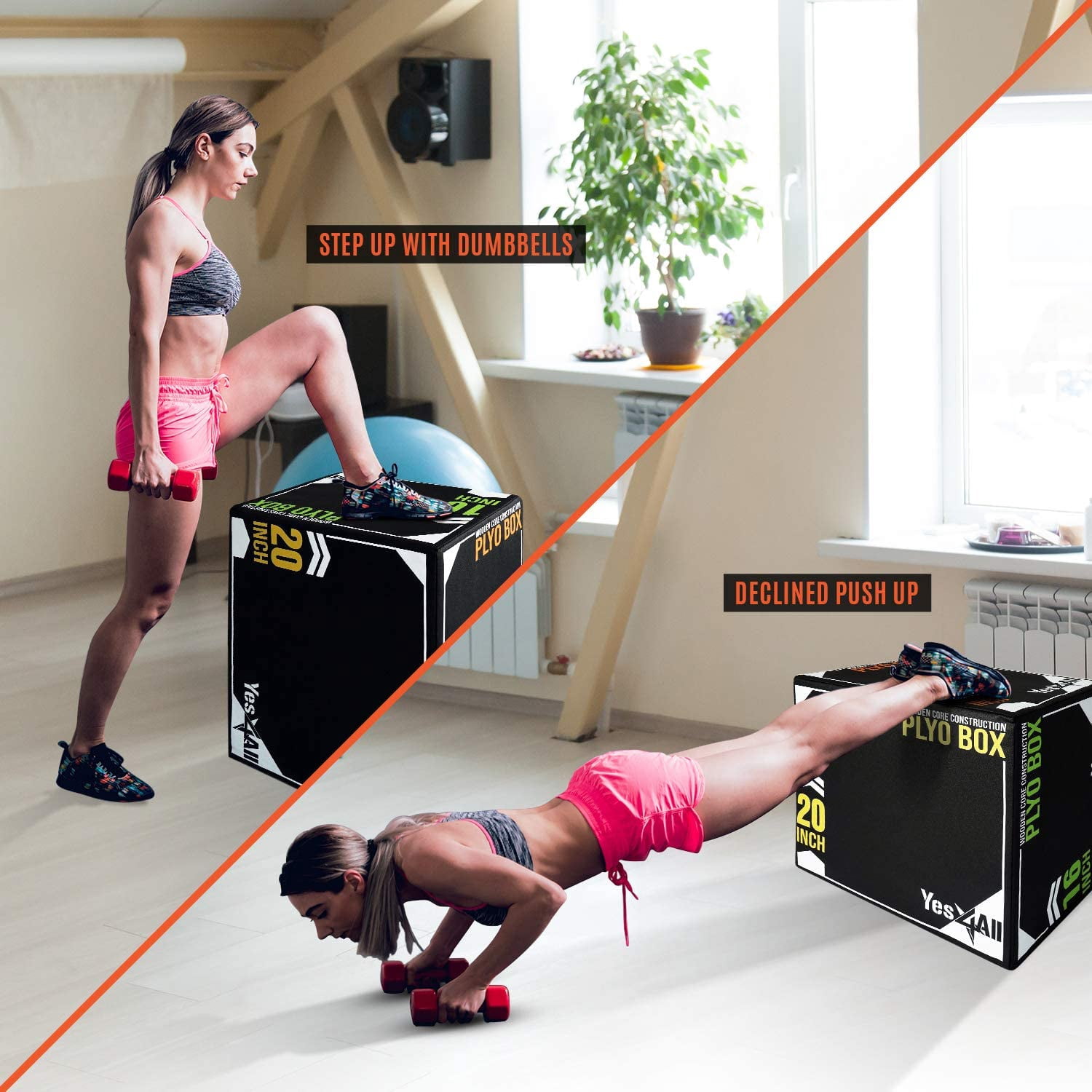 Yes4All 3-in-1 24"x20"x16" Soft Plyo Box Wooden Core, Foam for Jumping Exercise, Crossfit, Black