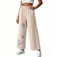thumbnail image 6 of Tbopshirt Pants for Women Elastic Waist Floral Embroidery Wide Leg Capri Pants Side Pockets Textured Casual Trousers,Beige,M-4XL, 6 of 7