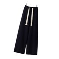 thumbnail image 5 of Pantalones anchos de punto casuales rectos con cordón para mujer, pantalones largos de fregona de cintura alta holgados y drapeados de estilo perezoso para otoño e invierno para mujer, 5 of 5