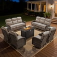 thumbnail image 2 of Bellefurn 9-Piece Patio Furniture Set with 43-Inch Fire Pit Table,High Back Swivel Rocker Chairs,6-Inch Thick Cushions,Wicker Outdoor Conversation Set,Sofa and Side Table for Porch, Deck, Backyard, 2 of 13