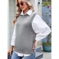thumbnail image 5 of Womens Crew Neck Bowknot Solid Color Button Side Slit Pullover Tops 2025 Cute Knitted Fashion Sweaters Grey XL, 5 of 7