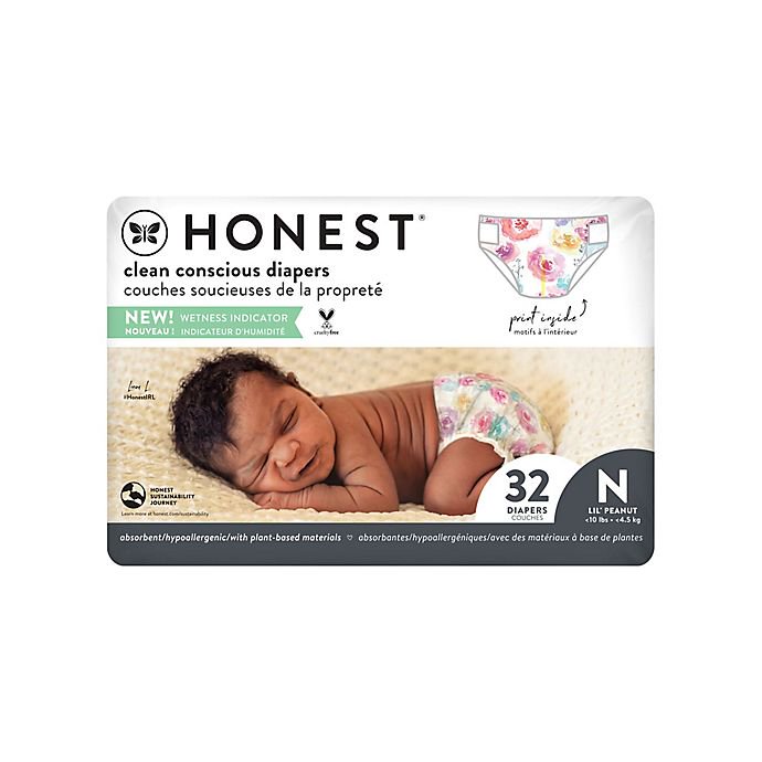 Honest 32Pack Size 0 Diapers in Rose Blossom Pattern