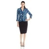 New 1570-1 Le Suit Womens Petites Printed 2PC Skirt Suit Blue 2P $200