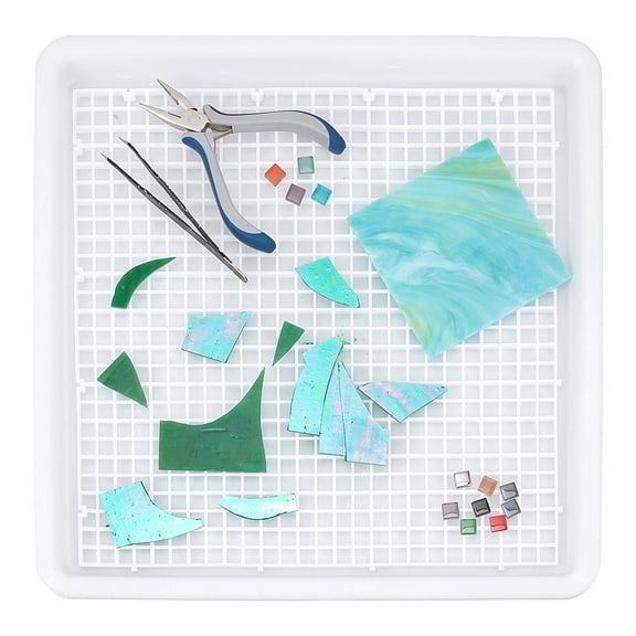 Glass Cutting Mat with Debris Tray 11.6x11.69 Inch Acrylic Grid Mat and Plastic Collection Tray for Glass Grinding Cutting Mosaic and Fusing