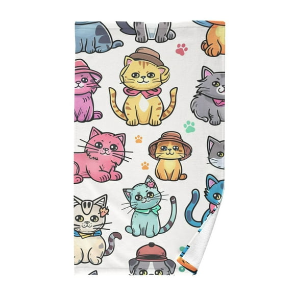 Cotton Bath Towels Soft Face Towel Absorbent Quick Dry Cartoon Cats with Hat 16"x28"