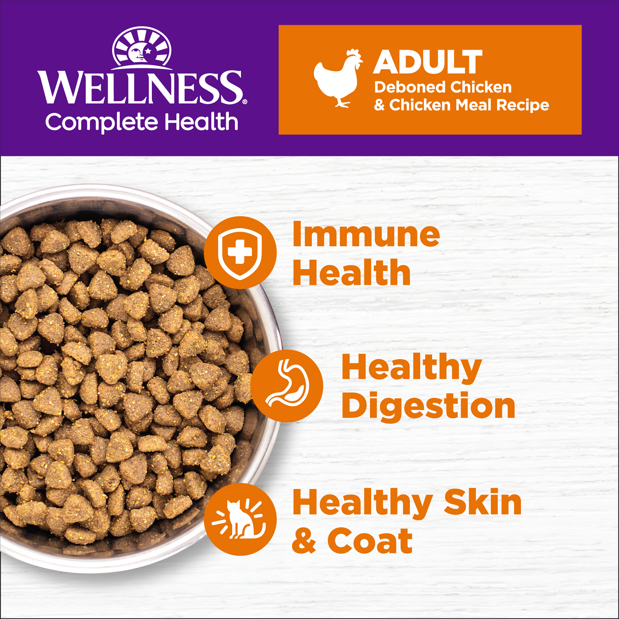 Wellness Complete Health Adult Dry Cat Food, Natural, Grain Free Kibble, Chicken Recipe, 11.5 lb Bag