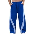 thumbnail image 2 of Domuza Men's Y2k Graphic Baggy Sweatpants Wide Leg Striped Open Bottom Drawstring Sweatpants with Pockets Blue L, 2 of 4