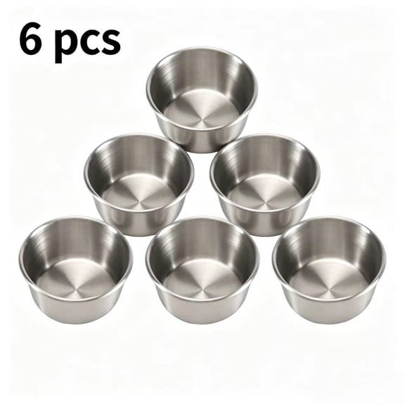 Vruelia 6Pcs 2 Oz Stainless Steel Dipping Sauce Cup, Mini Dip Bowls, Reusable Metal Condiment Cups Ramekins Containers (Silver)