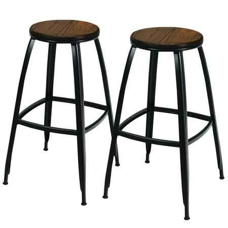 Gymax Set of 2 Industrial 30'' Bar Stool Pub Height Bar Chair Metal Frame Elm Wood