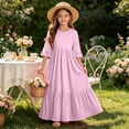 thumbnail image 7 of Trikvn Girls Maxi Dress Short Sleeve Ruffle Tiered Long Dresses with Side Pockets Casual Summer Loose Fit Flowy Sundress for Kids Beach Vacation Holiday Wear, 7 of 7