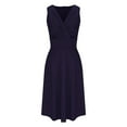 thumbnail image 4 of Homecoming Dresses for Teens Summer Casual Elegant Solid Pleated Dress V-Neck Sleeveless Dress, 4 of 6