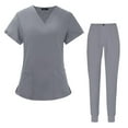 thumbnail image 1 of Conjunto de uniformes médicos para hombre y mujer, uniformes de trabajo de enfermera, ropa de trabajo, camisetas con cuello en V y pantalones deportivos para gris, 1 of 8
