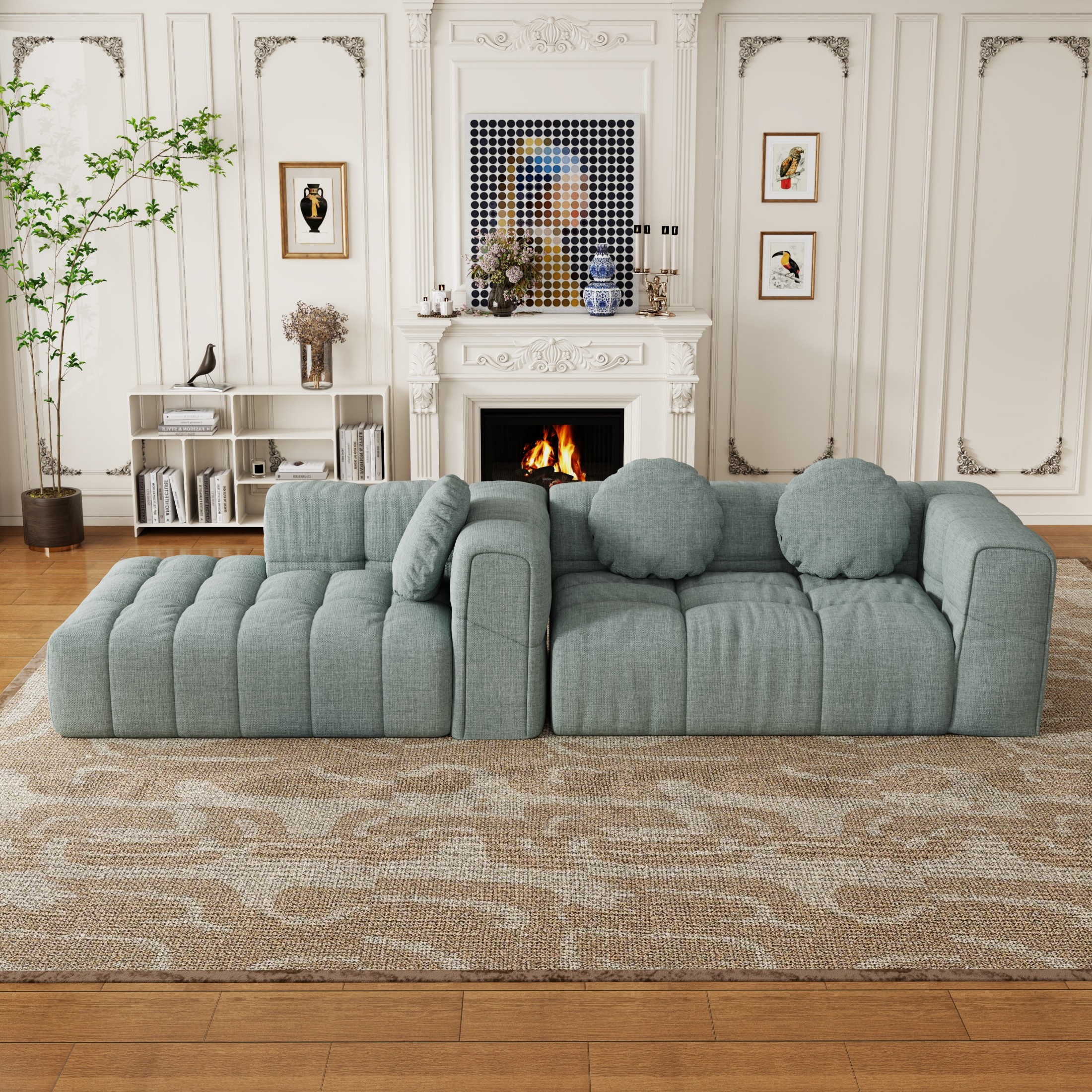 103"Compressed Sofa, Modular Sectional Sofa with Pillows and Right Side Recliner, L Shape Sofa for Living Room, Free Combination, Couch in a Box, No Assembly, Blue Gray