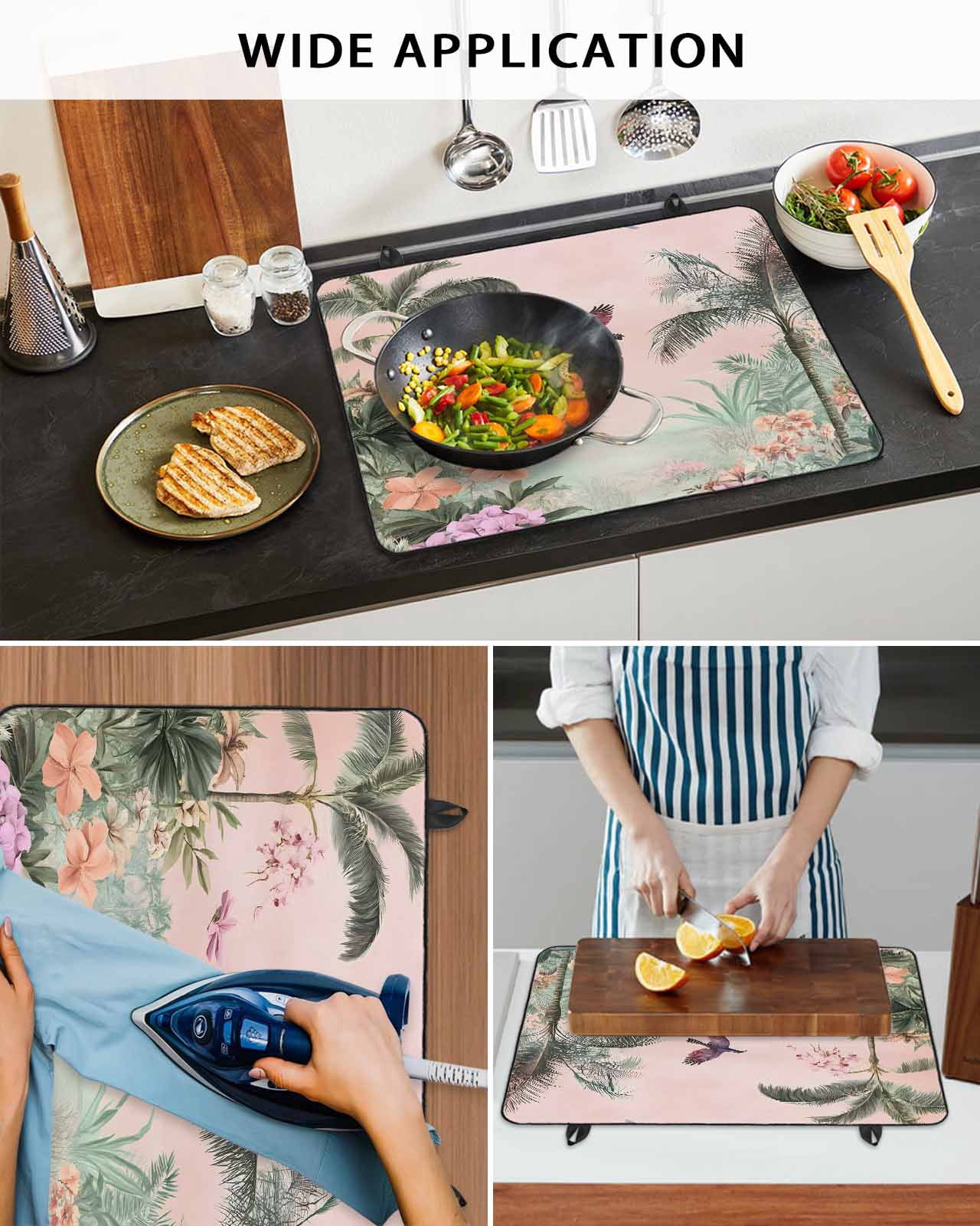 nqOlkjepod Large Induction Cooktop Protector Mat 36"x21", Vintage Pastoral Stove Top Covers for Electric Stove, Farmhouse Botanical Tree Birds Pink Green Stove Burner Cover Mats Stove Cover