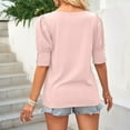 thumbnail image 5 of AherBiu Womens Tops Dressy Casual Bubble Short Sleeve Crewneck Tunic Top Shirts Blouse Solid Color, 5 of 5