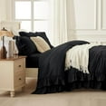 thumbnail image 5 of Black King Comforter Set(104x90Inch), 3 Pieces Ruffle Comforter Set with 2 Pillowcases, Farmhouse Shabby Chic Lightweight Fluffy Soft Microfiber All Season Bed Set, 5 of 8