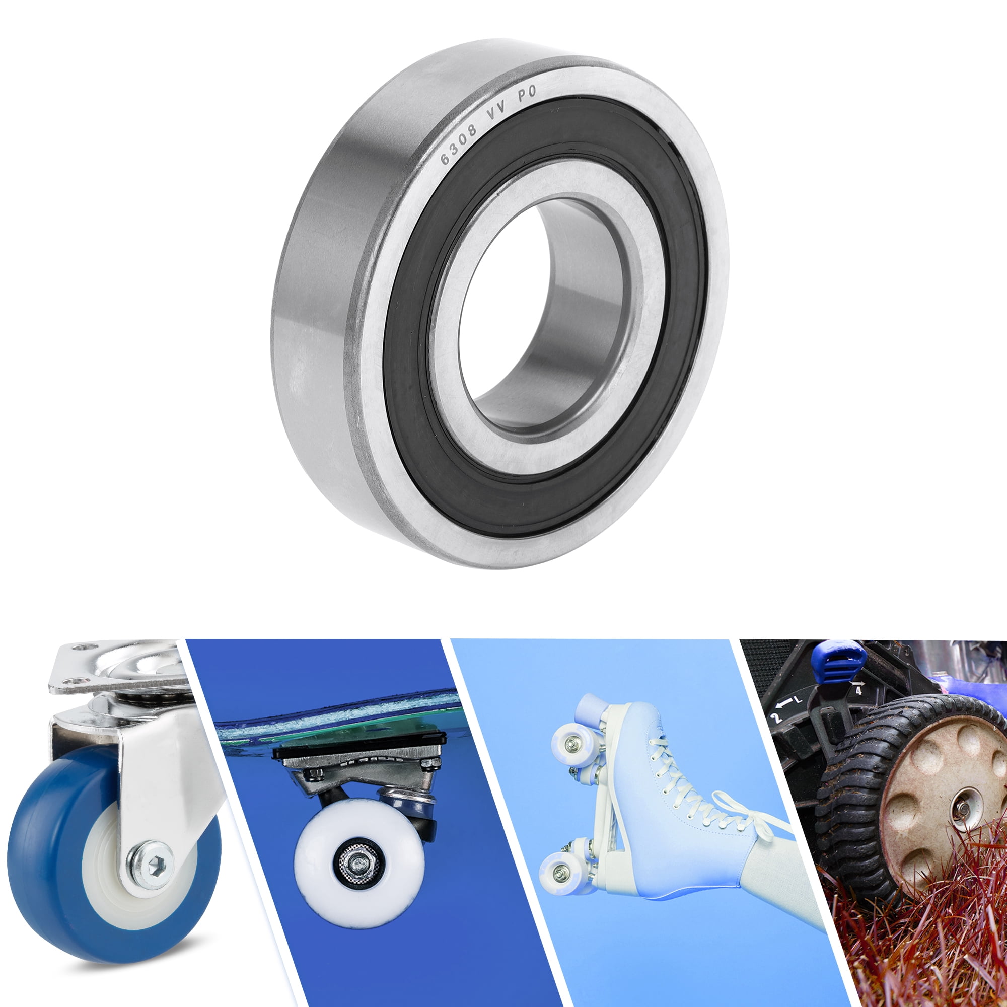 Unique Bargains 6308VV Deep Groove Ball Bearings P0 40x90x23mm Lubricated Bearings Double Rubber Seal Black Silver Tone Scooter Skateboard Wheel