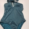 Jones New York TEAL W/ SHIMMER Halter One Piece Swimsuit, US Small