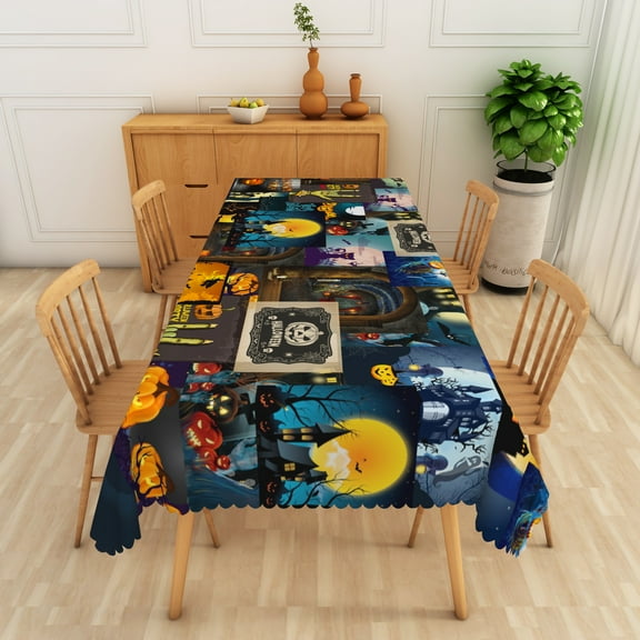 Nanqianyi Halloween Tablecloth For Kitchen And Dinner Decor 52" x 70" , Full Moon Pumpkin Lantern for Halloween Party Table Decor