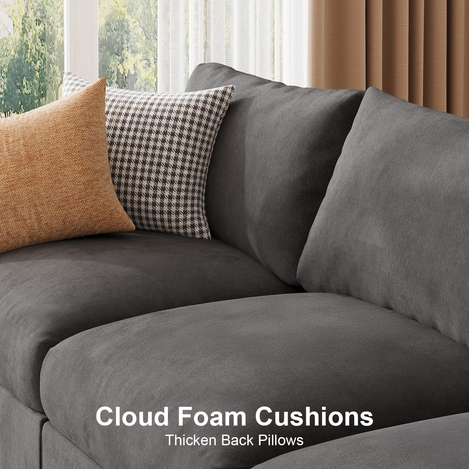 Modular Sectional Sofa Couch for Living Room, Oversized U-Shaped Cloud Couch with Deep Seats, Velvet Convertible Sleeper Sofa with Chaise, Cup Holders & Padded Armrests, 2-Seater
