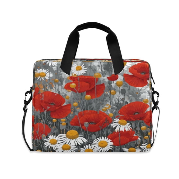 16" Laptop Tote Bag Laptop Sleeve Case Computer Briefcase for Work & Travel Red Flowers and Daisies