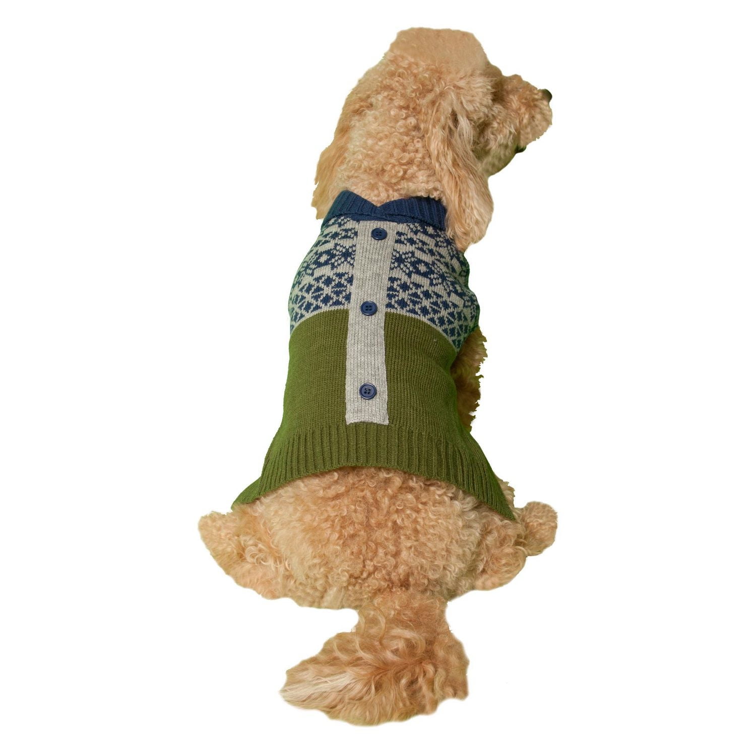 Holiday Time Green Fair Isle Cardigan Dog Sweater